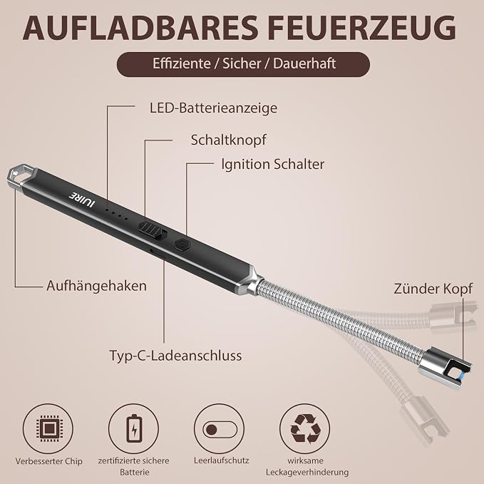 Electric Candle Lighter USB C Rechargeable Plasma Arc Lighters with 360° Flexible Neck Windproof for Deep Candles, Gas Stove, Camping Grill & Fireworks (Black*Rose Gold)