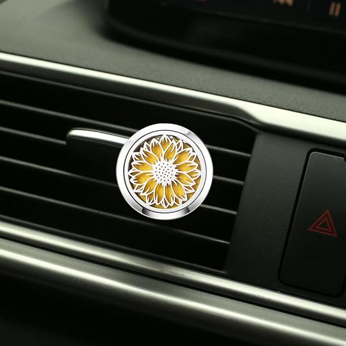 Sunshine Flower Car Essential Oil Diffuser Vent Clip,30mm Stainless Steel Car Diffuser Clip Compatible with 10 Felt Pads, Easy to Install