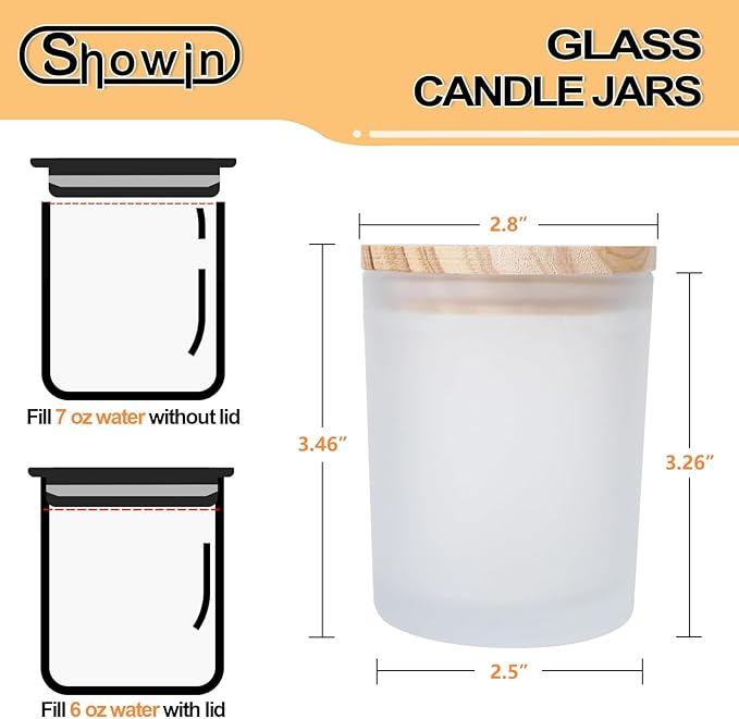 SHOWIN Thick Candle Jars for Making Candles 16 Pcs, 7 OZ Empty Jars with Wood Lids for Candle Making, Sample Container, Frosted White