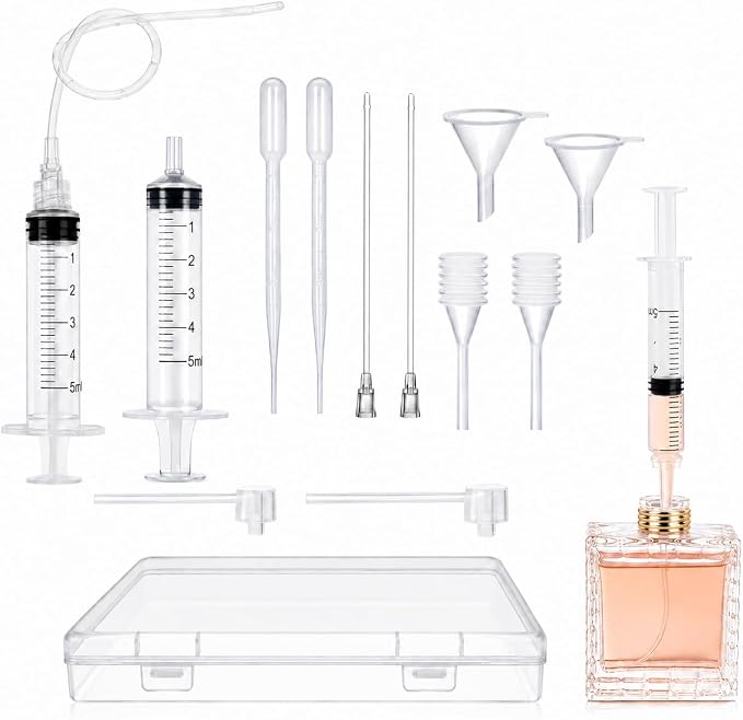 12 Pcs Perfume Making Kit – Perfume Syringe Extractor Set with Extension Catheters, Funnels, Droppers & Storage Box for Refilling Travel Bottles, Essential Oils & Cologne