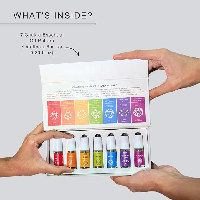 7 Chakra Essential Oil Roll-On Blend Gift Set by Aromafume | 7x 6ml/0.2 fl oz | Aromatherapy Oils for Meditation, Chakra Balance | Yoga & Reiki Gifts | Essential Oil Set for Plexus, Root Chakra & more