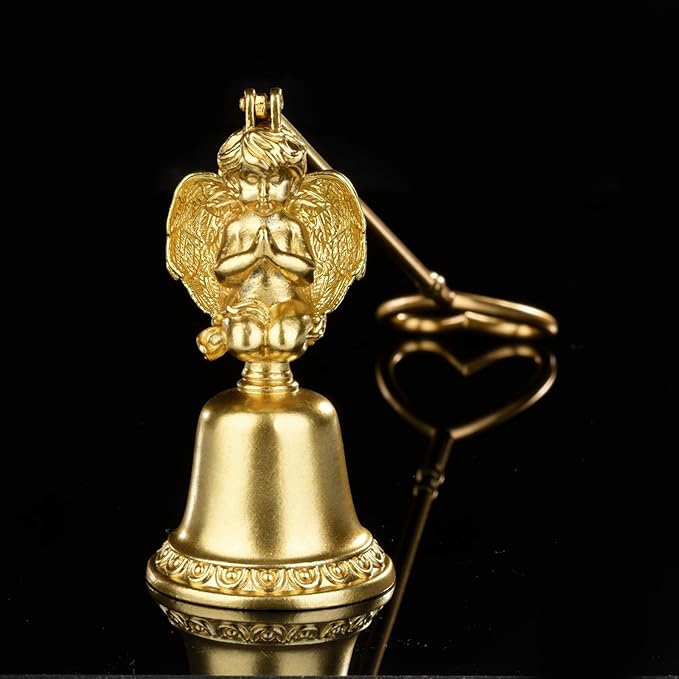 Golden Angel Candle Snuffer with Heart-Shaped Handle, Elegant Praying Angel Design Metal Candle Extinguisher, Safe and Clean for Home, Church, Gifts, 8cm x 19cm