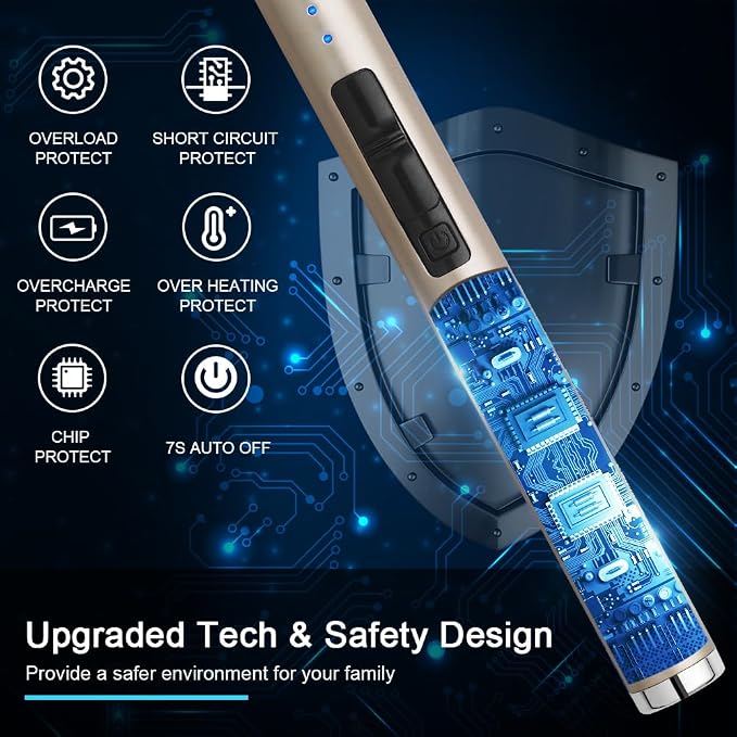 SUPRUS Candle Electric USB Lighter Safety Switch Rechargeable Flameless Plasma Windproof Pocket Size (Champagne Gold&Champagne Gold&Champagne Gold)