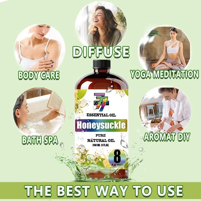 Honeysuckle Essential Oil, Honeysuckle Oils, for Diffuser, DIY Candles, Soap, Humidifier, Home, Gift, Essential Oil, GV77ZF Honeysuckle Fragrance Oil - 8 fl oz (240 ml)