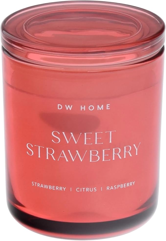 DW Home Sweet Strawberry Scented Candles, 9 oz Single Wick Medium Jar, Up to 33 Hour Burn Time, Strong Long Lasting Fruity Fragrance, Gifts for Men & Women
