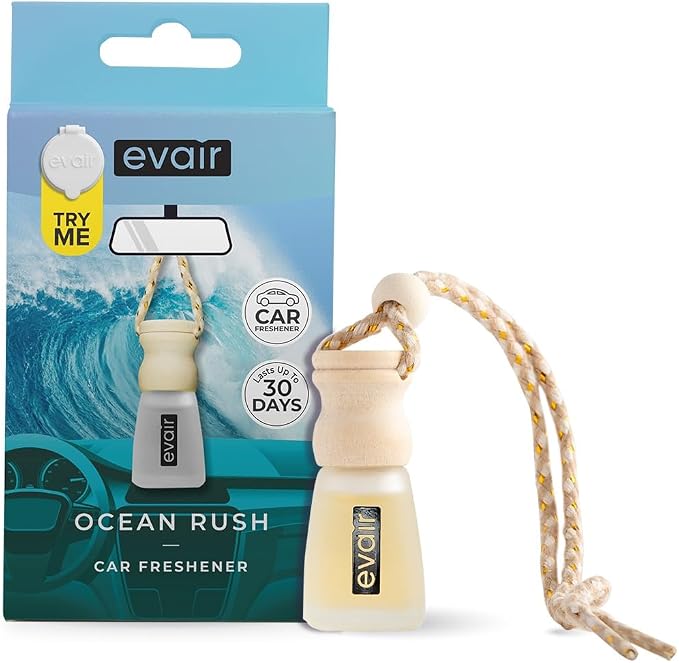 Evair Car Air Freshener | Hanging Air Freshener Car Diffuser | Long Lasting Scents made with Essential Oil | Alcohol Free (Ocean Rush)