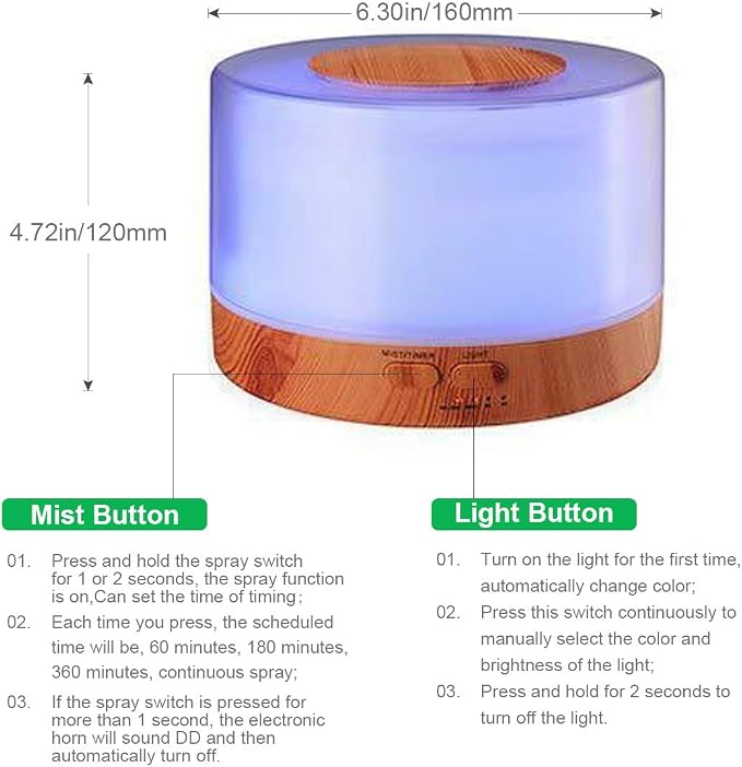 Aromatherapy Essential Oil Diffuser,700ML Ultrasonic Aroma Cool Mist Humidifier with Adjustable Mist Mode,Waterless Auto Shut-Off and Remote Control,7 Color Changing LED Night Lights for Home
