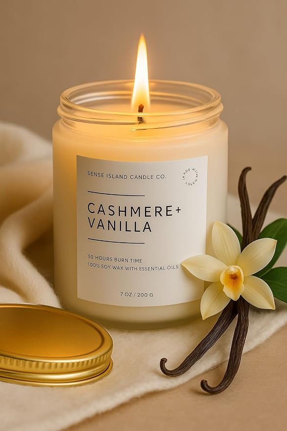 Cashmere Vanilla Scented Candle for Home Scented 50+ Hrs Highly Scented Creamy Vanilla Velvet Cashmere | 100% Natural Soy Candle Gifts for Women Vanilla Candles for Cozy Home