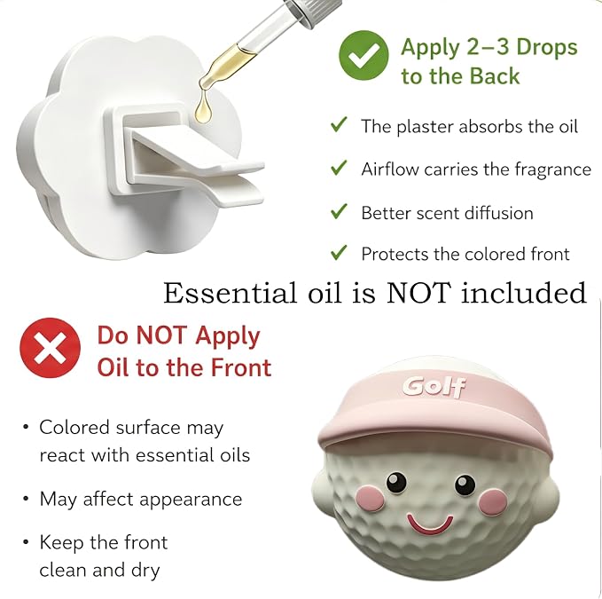 Golf Car Air Freshener Vent Clip Set (3 Pack), Plaster Diffuser, Cute Car Accessories (Essential Oil Not Included)
