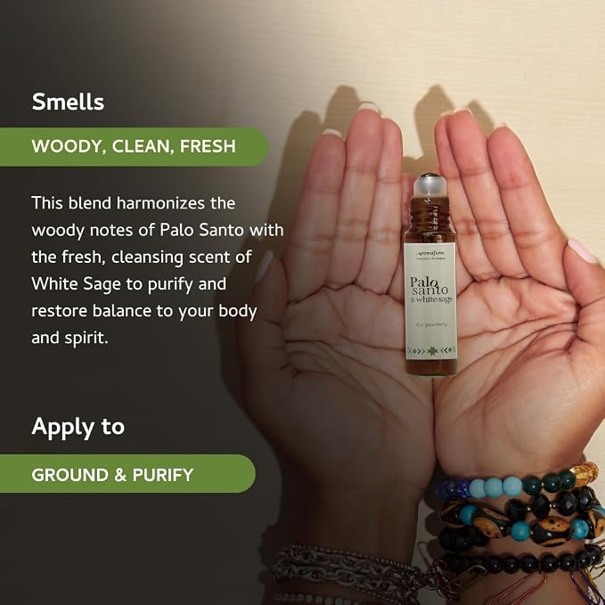Palo Santo & White Sage Essential Oil Roll-On by Aromafume | 1 x 10ml / 0.33 fl oz | Aromatherapy Oils | Natural Roll On Perfume | Spiritual Meditation Accessories