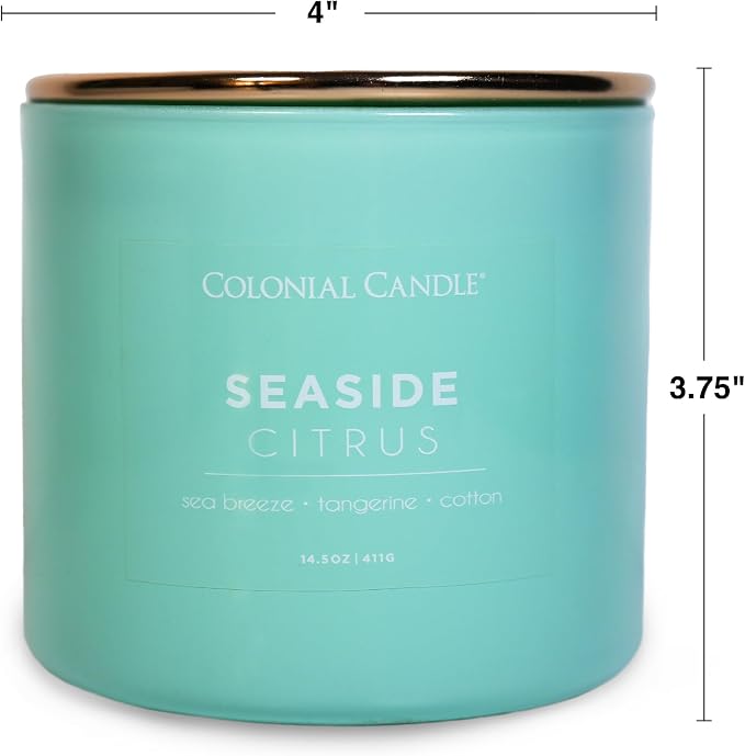 Colonial Candle Seaside Citrus Scented Jar Candle, Pop of Color Collection, 3 Wick, 14.5 oz - Up to 60 Hours Burn