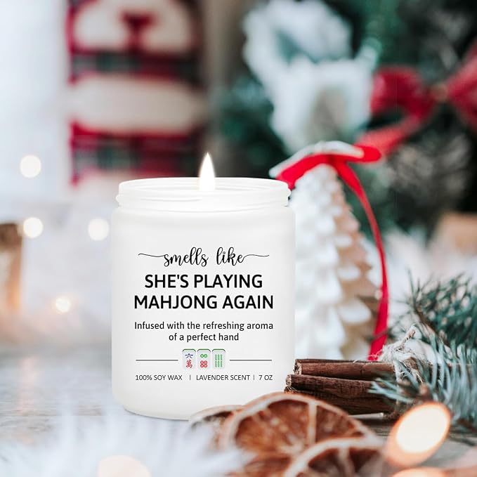 Mahjong Themed Gifts for Women - Mah Jong Accessories & Ornament - Ideas Gifts for Mahjongg Players & Lovers - Mah Jongg Party Christmas Gift for Friends - Lavender Scented Candle