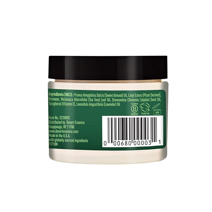 Desert Essence TEA TREE OIL SKIN OINTMENT – Itch Relief, Rash Cream for Razor Burn - Soothing Balm with Lavender & Jojoba - Gluten & Cruelty-Free - 1 oz