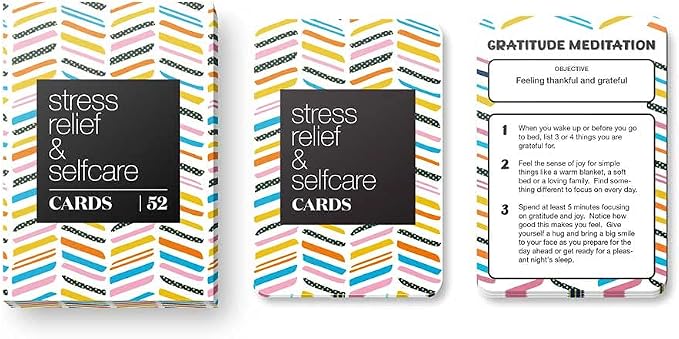 Allura & Arcia 52 Stress Less & Self Care Cards - Mindfulness & Meditation Exercises - Anxiety Relief & Relaxation