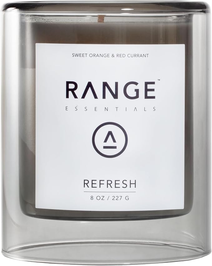 Range Essentials Refresh Candle, Fruit Scent, Soy Wax, Aromatherapy, Energizing, Stress Relief, Clean-Burning, Non-Toxic, Lead-Free, Cotton Wick, Long-Lasting, Home Office Fragrance, 8oz (227g)