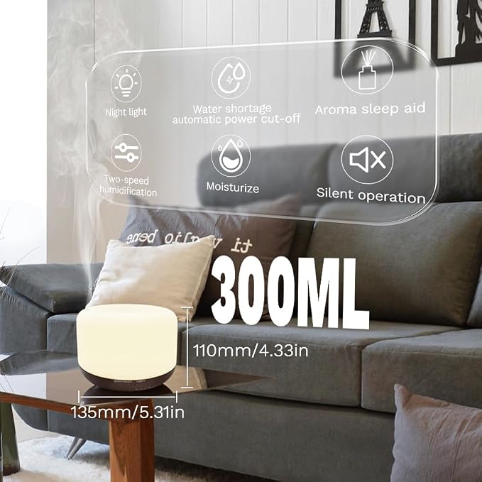 Essential Oil Diffuser for Home & Travel,300ml USB Portable Bedroom Aromatherapy Diffuser with Storage Bag,Quiet for Bedroom,7 Color LED Lights&Auto Shut-Off(Travel Model)