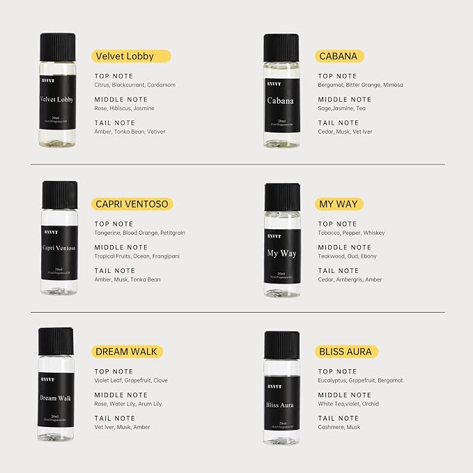 Hotel Diffuser Oil Fragrance Oil Set (6 x 20ml) – Luxury Aroma Oils for Diffuser, Inspired by Iconic 5-Star Hotels – Premium Scented Oil Gift Set for Home & Office