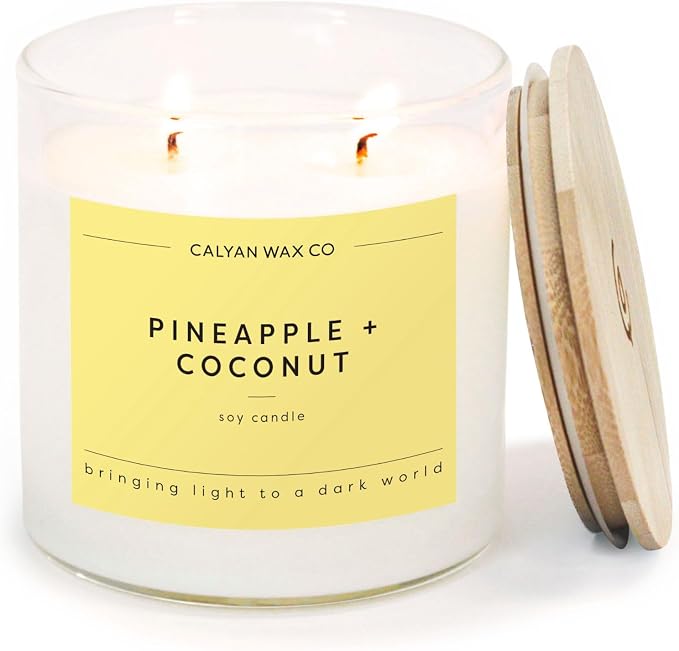 Calyan Wax Co. Pineapple & Coconut 2 Wick Scented Candle - 37 Hour Burn - Luxury Clean Soy Wax Candles - Long Lasting Large Glass Jar Candle for Home - 8.8oz