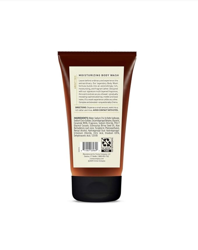 Cremo Rich-Lathering Italian Bergamot Travel Size Body Wash Men, Notes of Italian Bergamot, Neroli Blossom, and Fresh Vetiver, 3 Fl Oz Travel Essentials