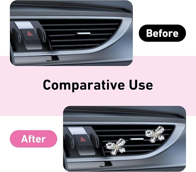 5PCS Bling Butterfly Car Air Vent Clips, Rhinestone-studded Vehicle Vent Trim Decor Accessories, Cute Creativity Crystal Butterfly Diffuser, Universal for Most Vehicles (White)