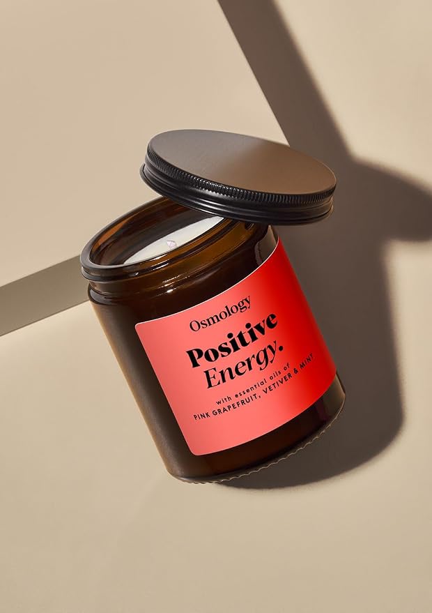 Positive Energy Aromatherapy Candle – Grapefruit, Peppermint & Lemon Scented Candle, Plant-Based Wax in Amber Apothecary Jar, 7 oz, 45 Hour Burn Time, Uplifting & Refreshing Candle