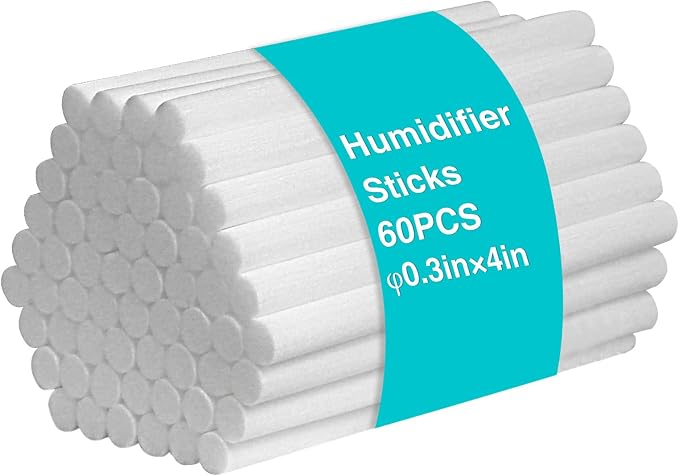 Cotton Humidifier Filter Sticks (60PCS) - 0.3" Universal Fits Mini Diffusers, Rapid Absorption Replacement Wicks for Cool Mist USB Humidifiers in Home, Bedroom, Office (White, 0.3"×4")