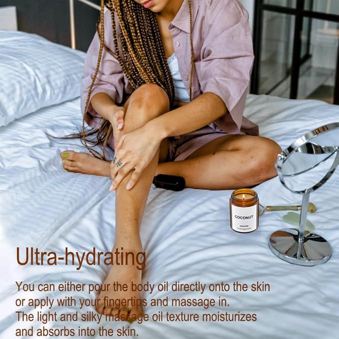 Massage Oil Candle, Coconut Scented Candle for Spa Use, Ultra Hydrating Body Care with Soybean Oil, 4.5oz