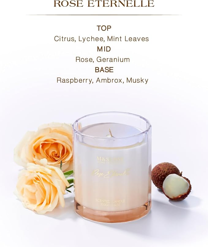 M&SENSE Rose Scented Candles for Home, 10.6oz Natural Soy Wax 60 Hours | Slow Burn, Clean Non Toxic, Floral Scent Aromatherapy Candle for Relaxing Stress Relief, Romantic Gift for Girlfriend