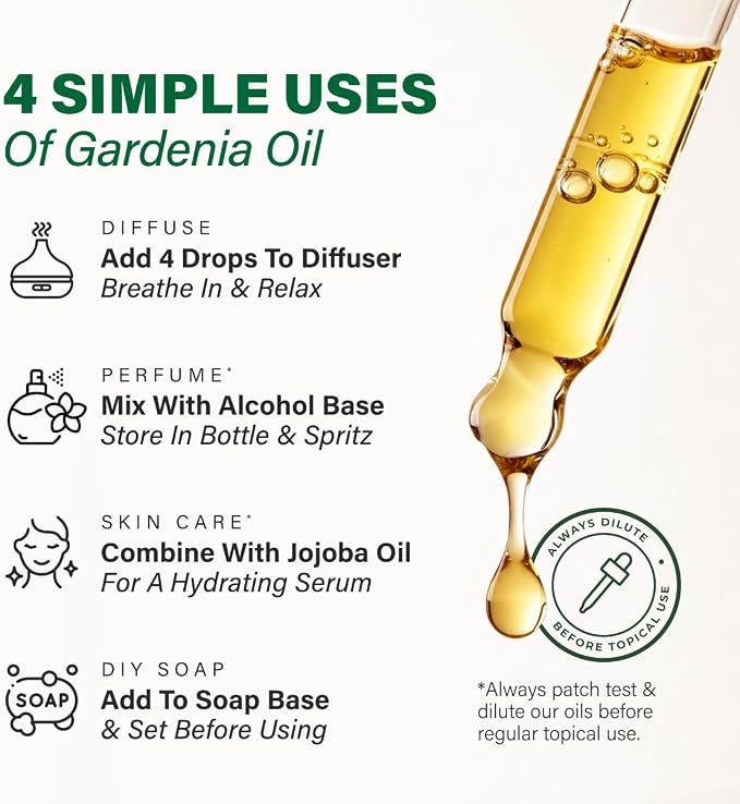 100% Pure Gardenia Oil - 4 Fl Oz Gardenia Essential Oil for Hair, Skin, Diffuser, Aromatherapy & DIY Soap Making Scent