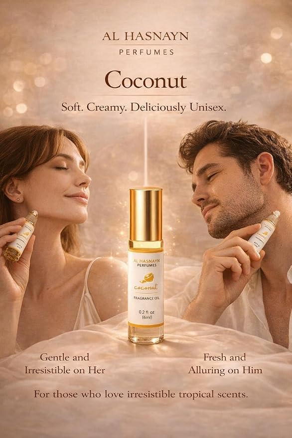 AL-HASNAYN Coconut Fragrance Oil Roll-On Perfume 6ML 0.20 fl oz, Alcohol Free, Long Lasting, For Men Women