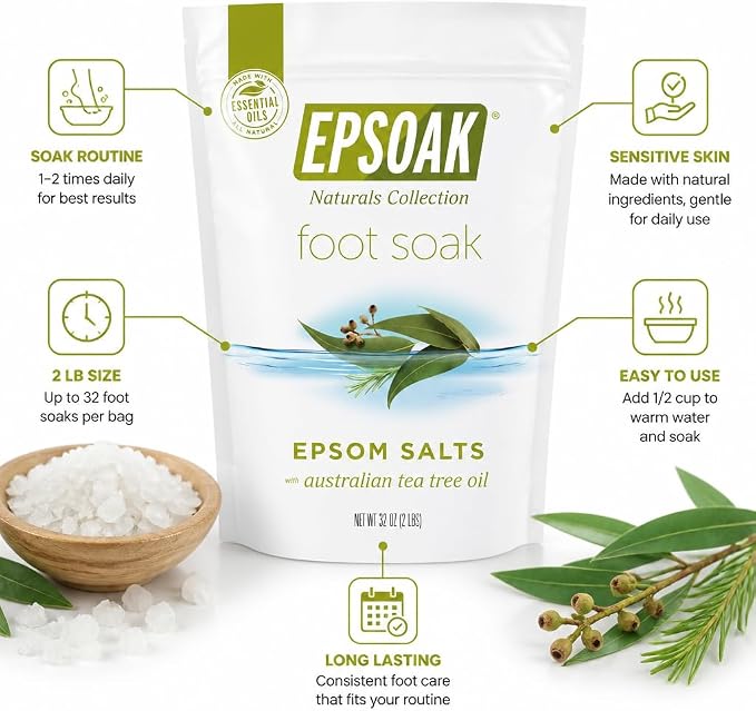 Tea Tree Oil Foot Soak with Epsoak Epsom Salt - 2 Pound Value Bag - Made in the USA