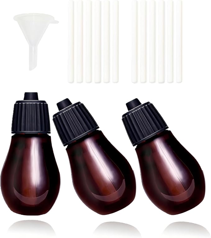 Empty Diffuser Bottle for Essential Oil 20ml Refilling, 3 Empty Bottles & 12 Filter Cottons & 1Mini Funnel Fit Waterless Aroma Diffuser