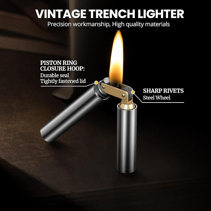 CHOICEDC Vintage Lighter, Cool Trench Lighter, Unique Kerosene Lighters Fluid Refillable, Novelty Nunchuck Slim Lighters, Fancy Gifts for Men Dad Husband (Silver)