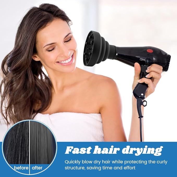 Universal Collapsible Hair Dryer Diffuser, Travel Hair Dryer Diffuser Attachment with Comb, Portable Hairs Diffusers Blow Dryers Attachment for Natural Thick Hairs(Black)