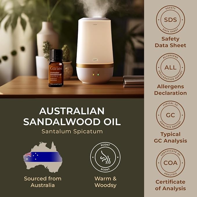 100% Pure Australian Sandalwood Essential Oil - 0.34 Fl Oz - Australian Sandalwood Oil for Hair, Skin, Diffuser, Aromatherapy & DIY Candle Making Scent