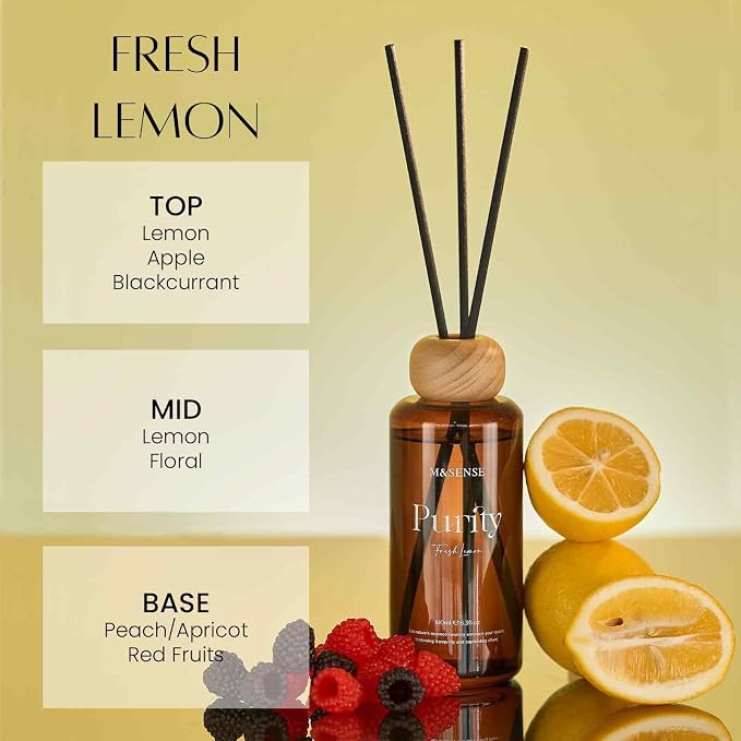 M&SENSE Reed Diffuser Set, Fresh Lemon Sage Scented 6.3 fl oz Natural Essential Oil Diffusers with Sticks, Non-Toxic Organic Air Freshener, Long-Lasting Fragrance Oils for Home Bathroom Kitchen