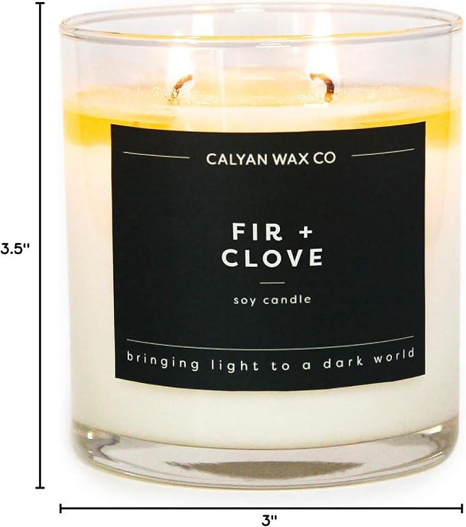 Calyan Wax Co. Fir & Clove 2 Wick Scented Candle - 37 Hour Burn - Luxury Clean Soy Wax Candles - Long Lasting Large Glass Jar Candle for Home - 8.8oz