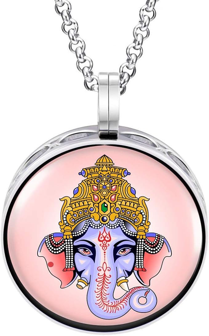 Wild Essentials Ganesha Enamel Finish Essential Oil Diffuser Necklace Gift Set - Includes Aromatherapy Pendant, 24" Stainless Steel Chain, 8 Color Refill Pads