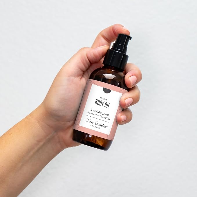 Edens Garden Rose Bergamot Bath & Body Oil – Tranquil Blend with Pure Essential Oils & Vitamin E for Healthy-Looking Skin, Face & Body Moisturizing – After Shower Floral Scented Oil, 4 fl oz (118 ml)