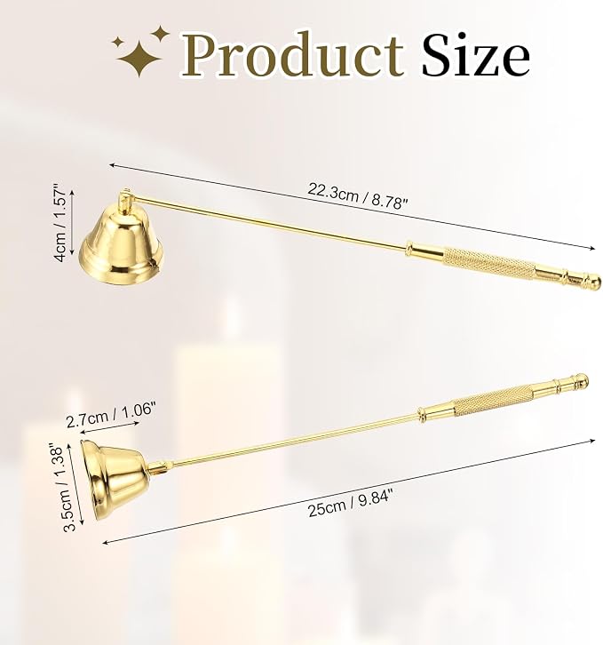 uxcell Candle Snuffer, Candle Extinguish with Long Handle, Wick Flame Snuffer Extinguish Accessory Bell-Shaped for Putting Out Flame Home Decor Gifts, Gold