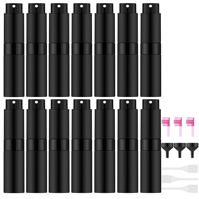 Lil Ray 8ml/14pcs Portable Mini Perfume Atomizer, Refillable Empty Small Spray Bottle for Travel, Twist Type Pocket Cologne Sprayer(Matte Black)