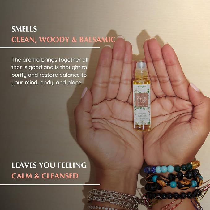 White Sage & Frankincense Essential Oil Roll-On Blend by Aromafume | 10ml/0.33 fl oz | Aromatherapy Oil for Cleansing Negative Energy & Protection | Ethically sourced | Sage Oil for Smokeless Smudging