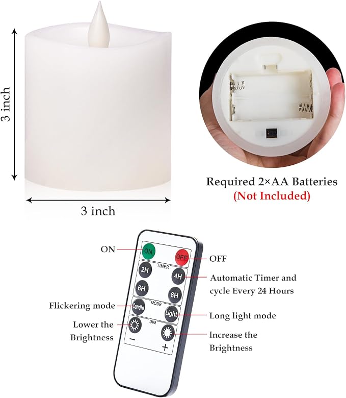 【Flameless Candles Battery Operated with Remote & Timer】3x3" White LED Pillar Candles - 600H Flickering Flame, Realistic Fake Candles for Indoor/Outdoor Valentine's Day, Weddings, Home Decor1-Pack