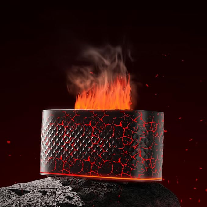 Protable Flame Effect USB Aroma Diffuser - 160 Capacity Essential Oil Humidifier with Auto Shut-Off, Waterless Protection & Mist Projector for Home/Bedroom Relaxation (Crackle Black)
