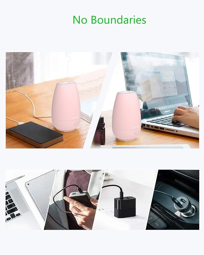 Diffuser,USB Plug-in Car Portable Aromatherapy Diffuser,Essential Oils for Diffusers with 7 Colors Lights 2 Switch Mode Waterless Auto Off for Car Home Office Room (Pink)