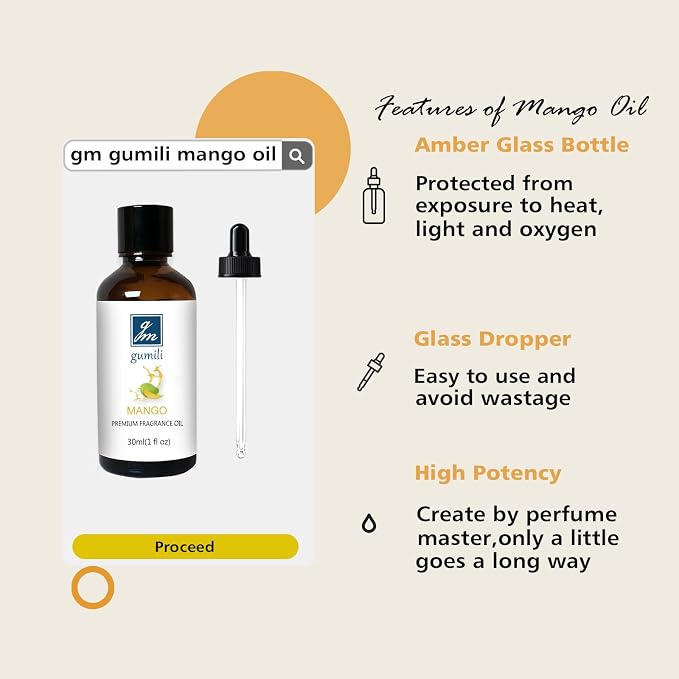 GM Gumili Mango Fragrance Oil, Perfume Oil, Home Scent Oils for Soaps, Candle Making, Dryer Balls, Diffusers, Laundry, Slime -1 oz /30ml
