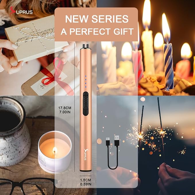 SUPRUS Electric Arc Windproof Flameless USB Rechargeable Lighter with Safety Lock for Candle (Peach Fuzz)