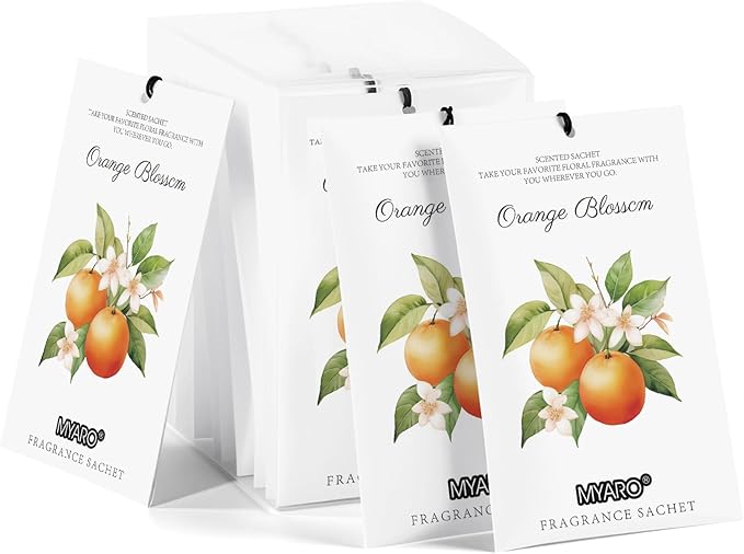 MYARO 12 Packs Orange Scented Sachets - Fragrance for Closet, Drawer, Bathroom, Car - Air Freshener Deodorizer Packets