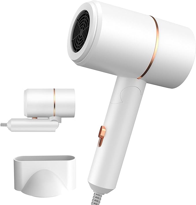 Foldable Ionic Hair Dryer with Diffuser, 800W Fast Drying Blow Dryer, 38000 RPM, Lightweight, Pink Blue, for Home & Travel (White)