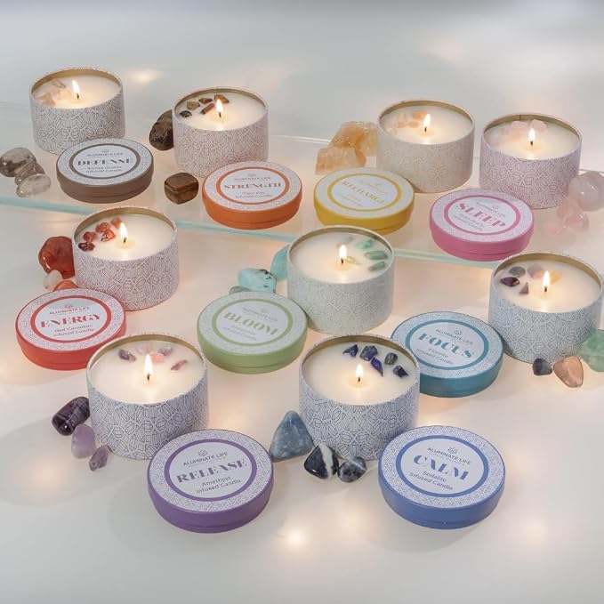 – Release Crystal-Infused Scented Candle with Healing Amethyst & Lavender Essential Oils, Hand-Poured Premium Coconut Wax, Luxury Gift, 6 oz